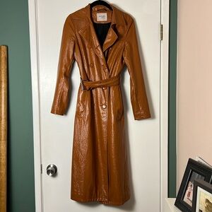 SATURN Vintage Vegan Leather Belted Trench Coat - Size 04